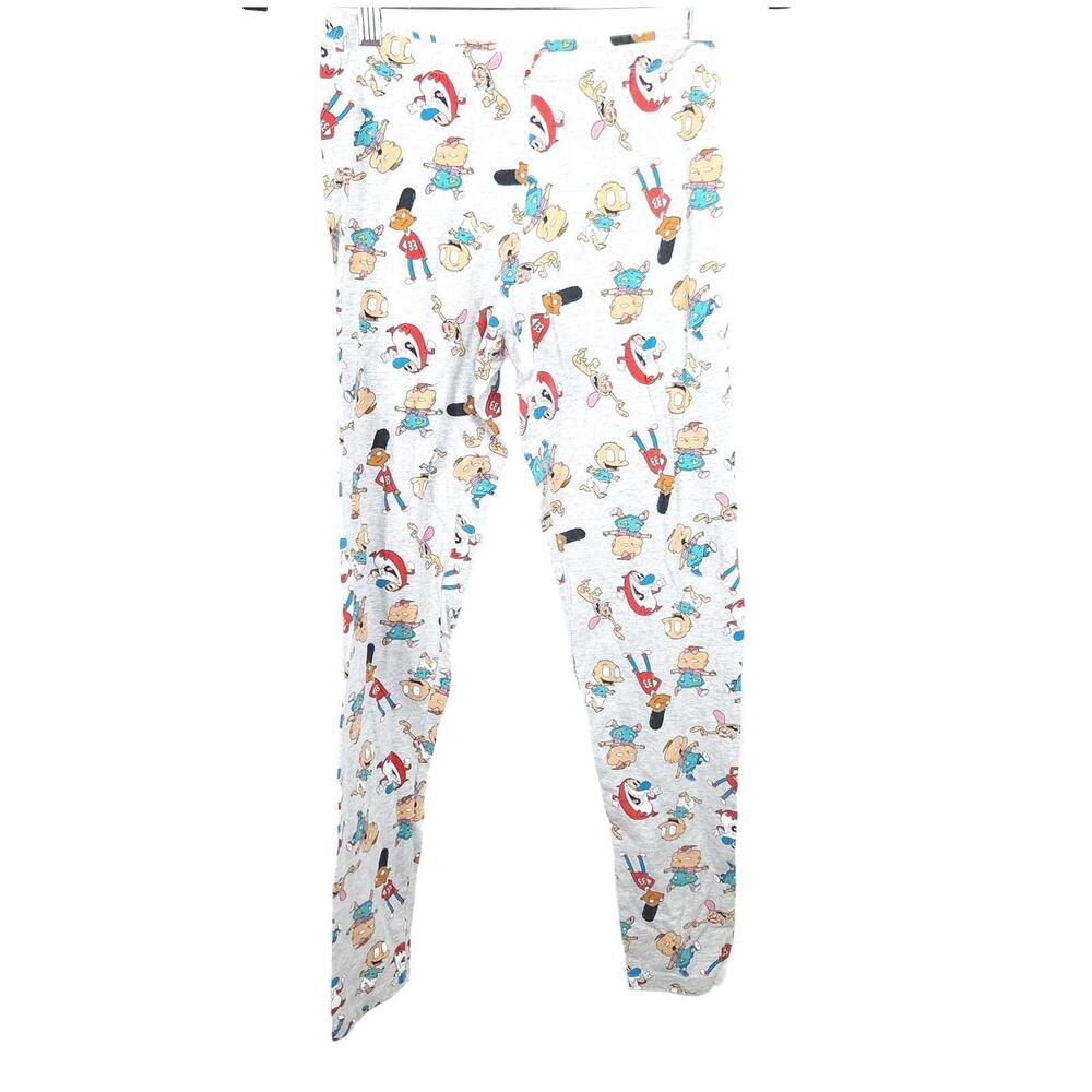 Nickelodeon 90s Cartoon Print Leggings Gray Rugrats Hey Arnold Ren Stimpy Medium
